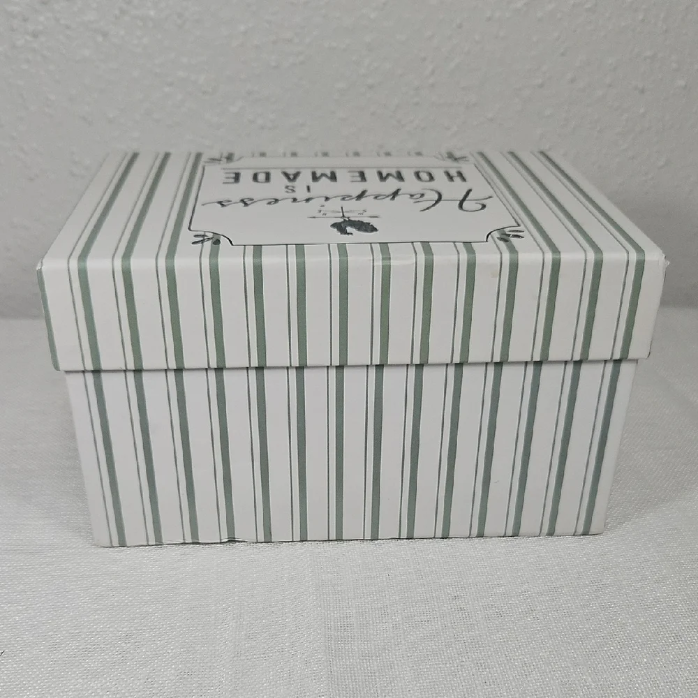 Happiness is Homemade White, Black & Sage Striped Decorative Box
